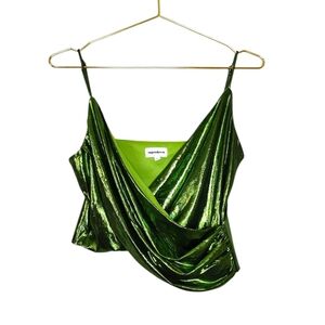 SUPERDOWN Metallic Green Draped Crop Top